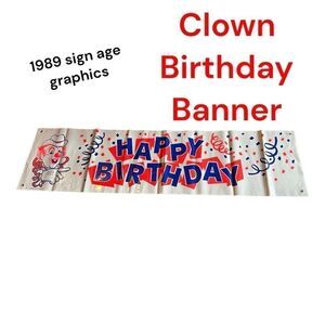 Clown birthday banner 1989 sign are graphics Clown birthday banner vinyl